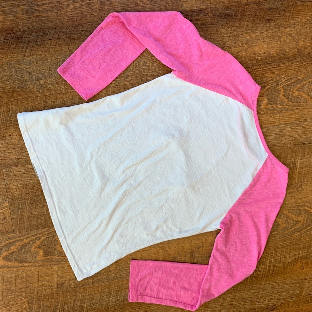 Cat & Jack Fawn With Pompoms Pink & White Girls 10/12 Long Sleeve Raglan Tee - Picture 6 of 8
